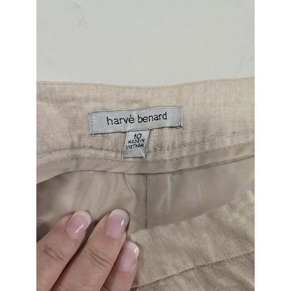 Harve Benard Tan Shimmer Linen Straight Leg Dress Pants Womens 10 Holiday Lined - Picture 6 of 11
